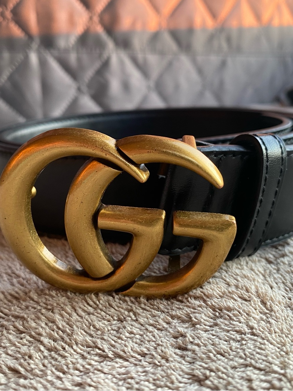 Gucci GG Marmont Thin Belt Black Leather Gold Hardware Size 105 / 42 Authentic